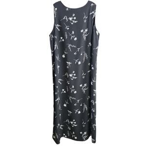 Y2K Vtg Valerie Stevens Silk Maxi Dress Sleeveless Black Floral Size 11